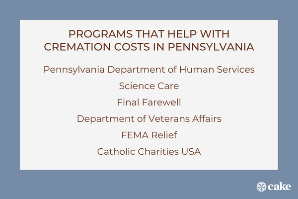 Charities, Nonprofits or Government Programs That Help With Cremation Costs in Pennsylvania